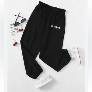☀️ 3/$15 SHEIN Girls Angel Graphic Paperbag Joggers Black